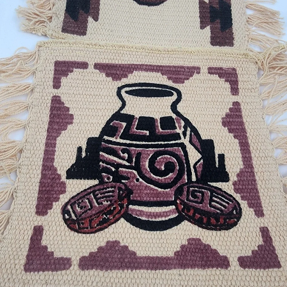 Lot 8 Southwestern Woven Cotton Drink Coasters El Paso Saddle Blanket Co pottery